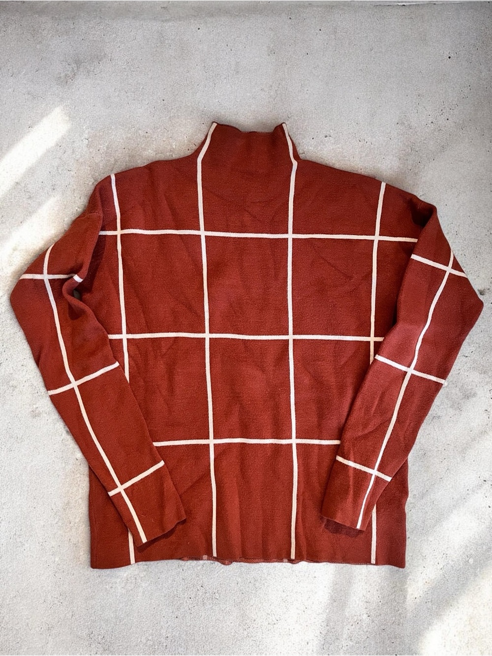 Cynthia Rowley Rust Turtleneck with Cream Grid